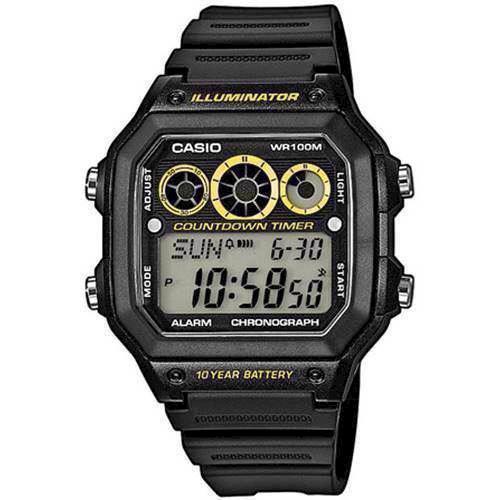 Image of Casio AE1300WH-1AVEF, Classic sort med gul